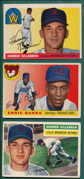 1955/56 Topps Banks & Killebrew, Lot of (3) W/ Rookie