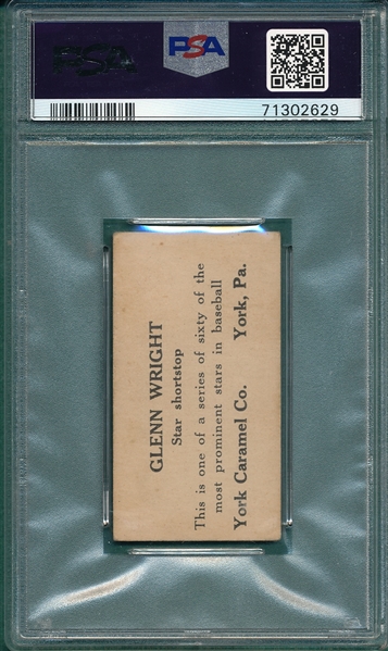 1927 E210-2 Glenn Wright, York Caramels, PSA 3 (MK)