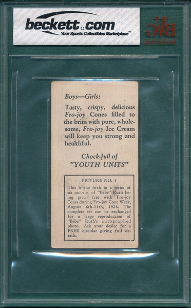 1928 Fro-Joy #5 Babe Ruth BVG 1.5
