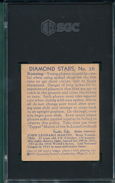 1934-36 Diamond Stars #26 Pepper Martin SGC 5.5