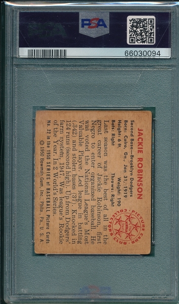 1950 Bowman #22 Jackie Robinson PSA 2.5