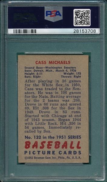 1951 Bowman #132 Cass Michaels PSA 8.5