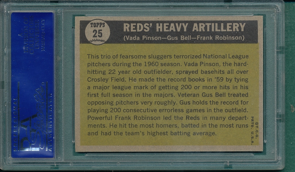 1961 Topps #25 Reds Heavy Artillery W/ F. Robinson, PSA 9