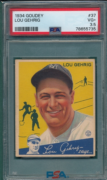 1934 Goudey #37 Lou Gehrig PSA 3.5 *Crease Free*