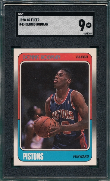 1988-89 Fleer Basketball #43 Dennis Rodman SGC 9 *Mint* *Rookie*