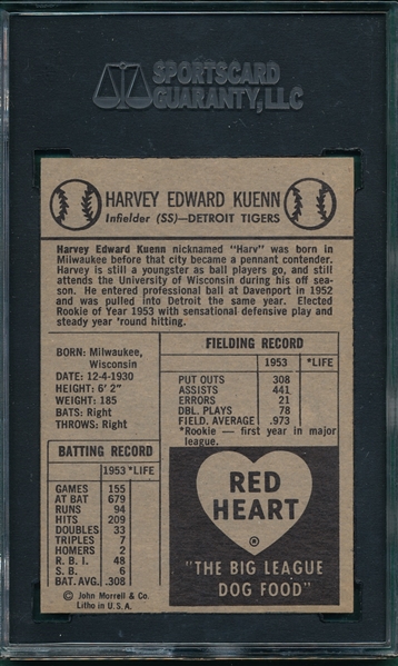 1954 Red Heart Harvey Kuenn SGC 86