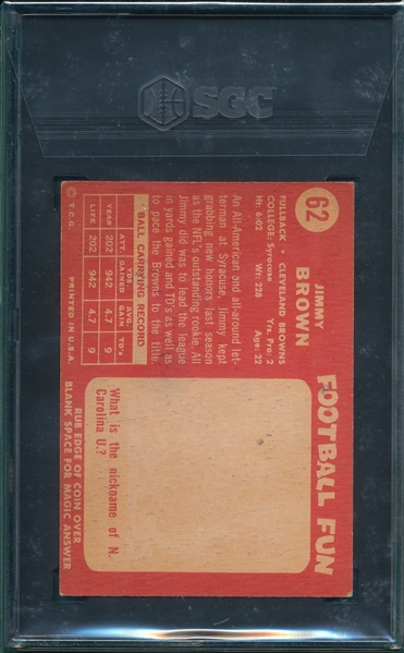 1958 Topps #62 Jimmy Brown, SGC 4.5 *Rookie*