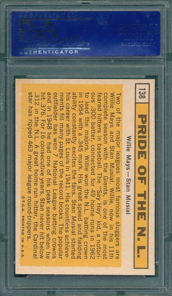 1963 Topps #138 Pride of NL W/ Mays & Musial PSA 7
