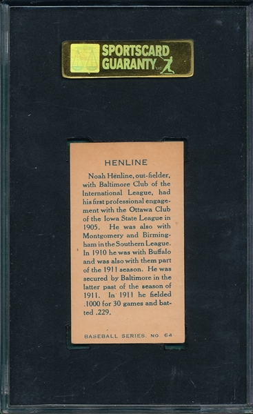 1912 C46 #64 Noah Henline Imperial Tobacco SGC 84