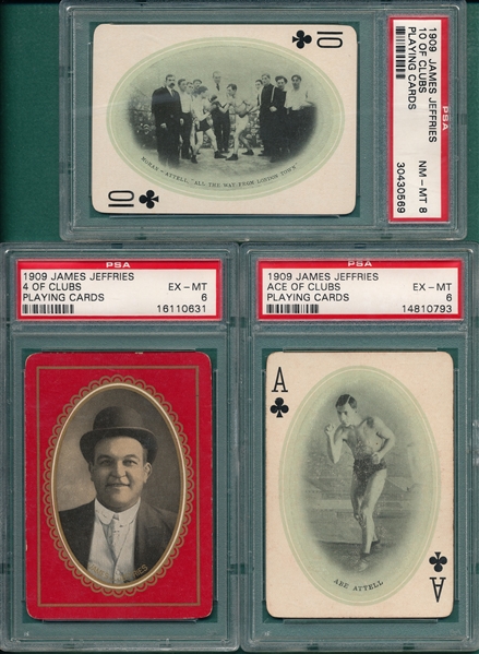 1909 James Jefferies Playing Cards Lot of (3) PSA 8 W/ Abe Attell