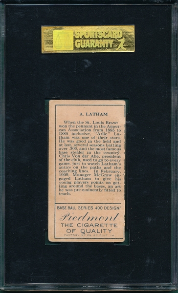 1911 T205 Latham, A. on Back, Piedmont Cigarettes SGC 30