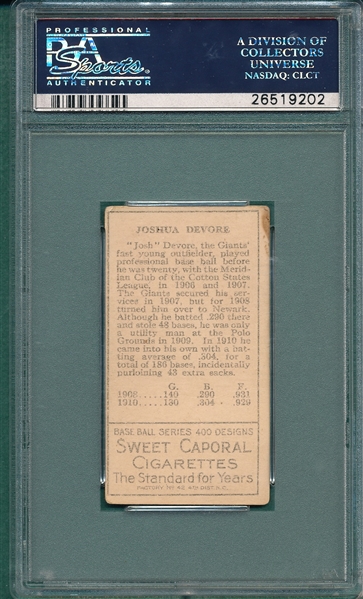 1911 T205 Devore Sweet Caporal Cigarettes PSA 3 