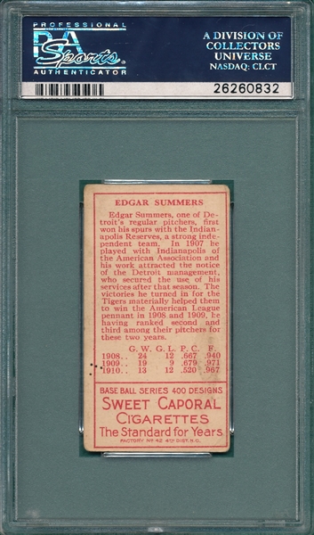 1911 T205 Summers Sweet Caporal Cigarettes PSA 3.5