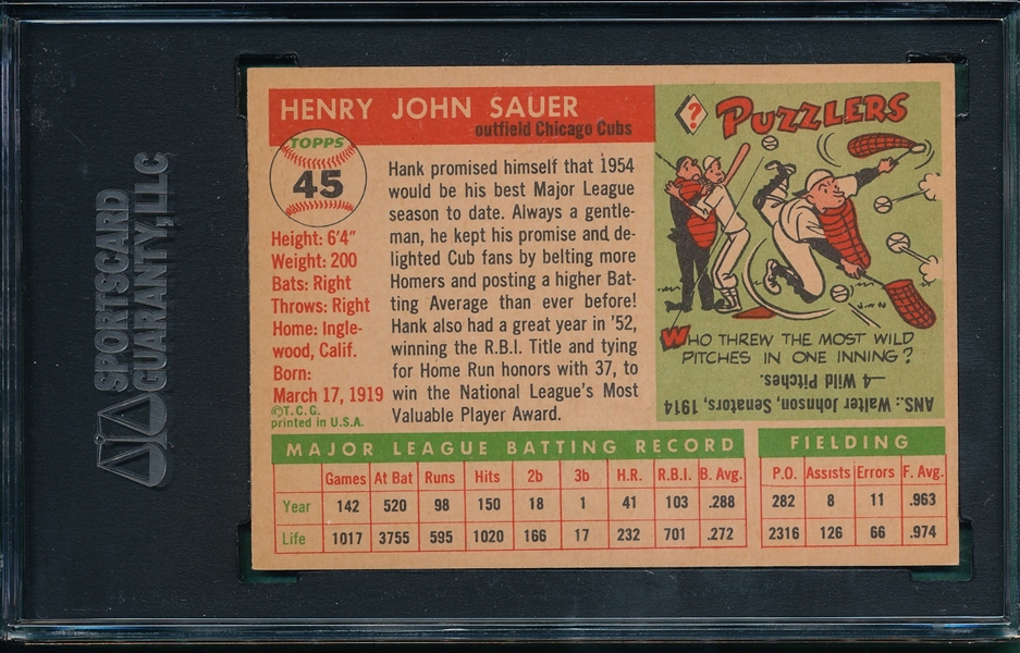 1955 Topps #45 Hank Sauer SGC 88