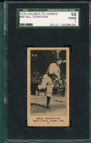 1916 Holmes To Holmes #49 Bill Donovan SGC 10 *Only One Graded* 