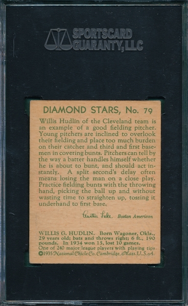 1934-36 Diamond Stars #79 Willis Hudlin SGC 60
