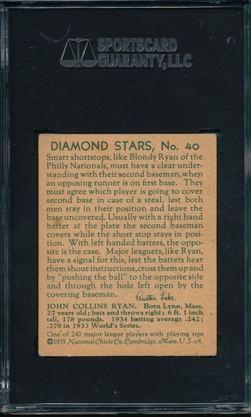 1934-36 Diamond Stars #40 Blondy Ryan SGC 60