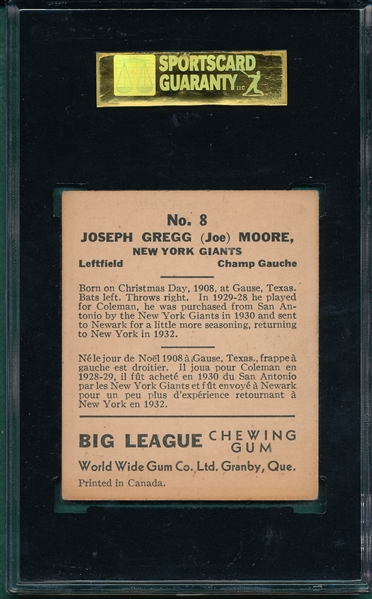 1936 World Wide Gum #8 Joe Moore SGC 60