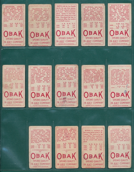 1911 T212-3 Obak Cigarettes, Lot of (14) W/ Heister