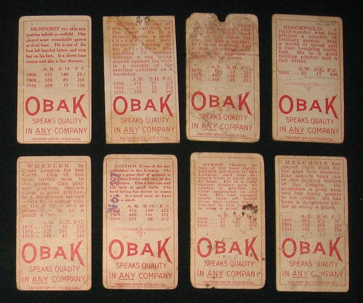 1911 T212-3 Obak Cigarettes, Lot of (10) W/ Moore
