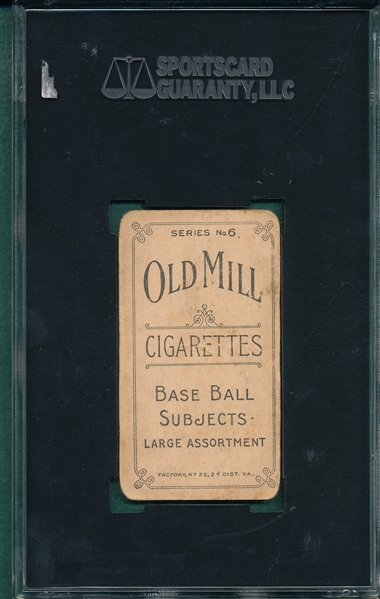 1910 T210-6 Kuhlman, 3/4 Sleeve, Old Mill Cigarettes SGC 10