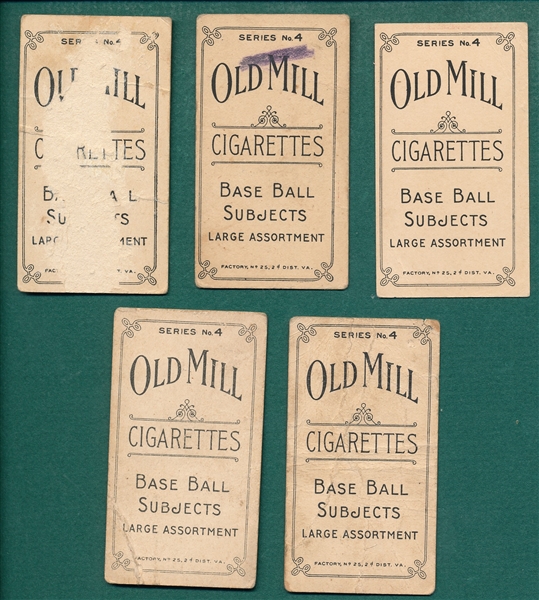 1910 T210-4 Old Mill Cigarettes Lot of (5) W/ Hunter
