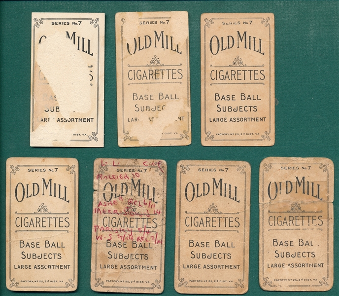 1910 T210-7 Old Mill Cigarettes Lot of (7) W/ Hyames