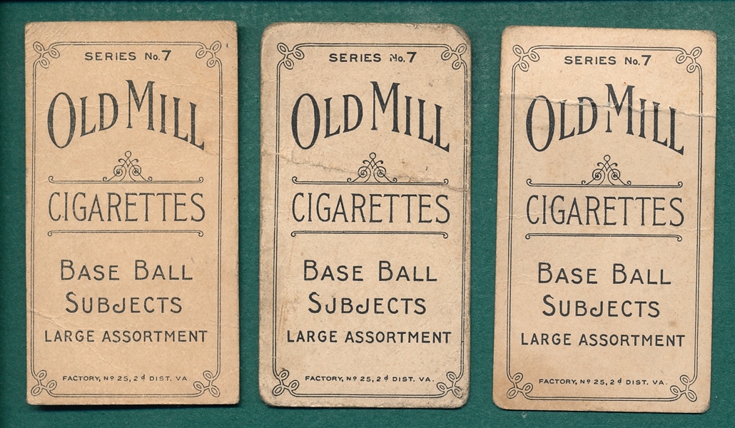1910 T210-7 Old Mill Cigarettes Lot of (3) W/ McCormac