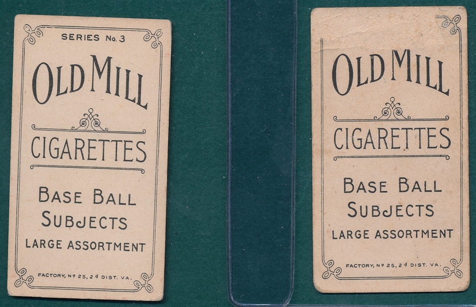 1910 T210-3 Deardorff & Mulen, Lot of (2) Old Mill Cigarettes 