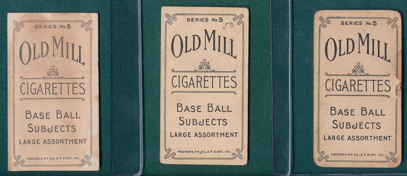 1910 T210-5 Old Mill Cigarettes Lot of (3) W/ Gorman