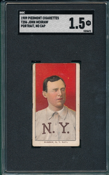 1909-1911 T206 McGraw, Portrait, No Cap, SGC 1.5