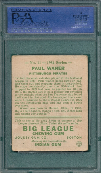 1934 Goudey #11 Paul Waner PSA 3