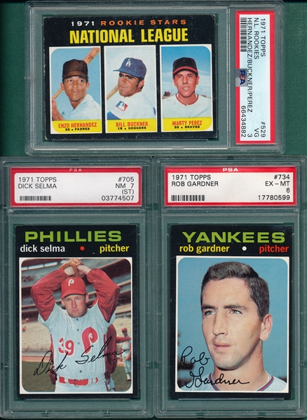 1971 Topps #705, #734 and #529 Buckner, Rookie, Lot of (3) PSA
