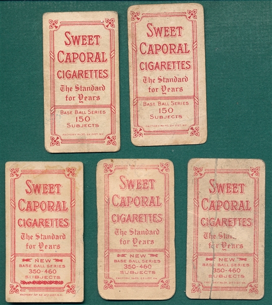 1909-1911 T206 Hal Chase Sweet Caporal Cigarettes, Lot of (5)