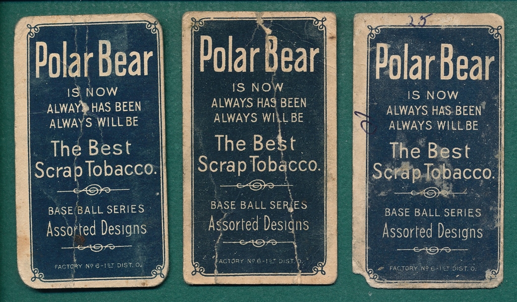 1909-1911 T206 Hal Chase, Polar Bear, Lot of (3)
