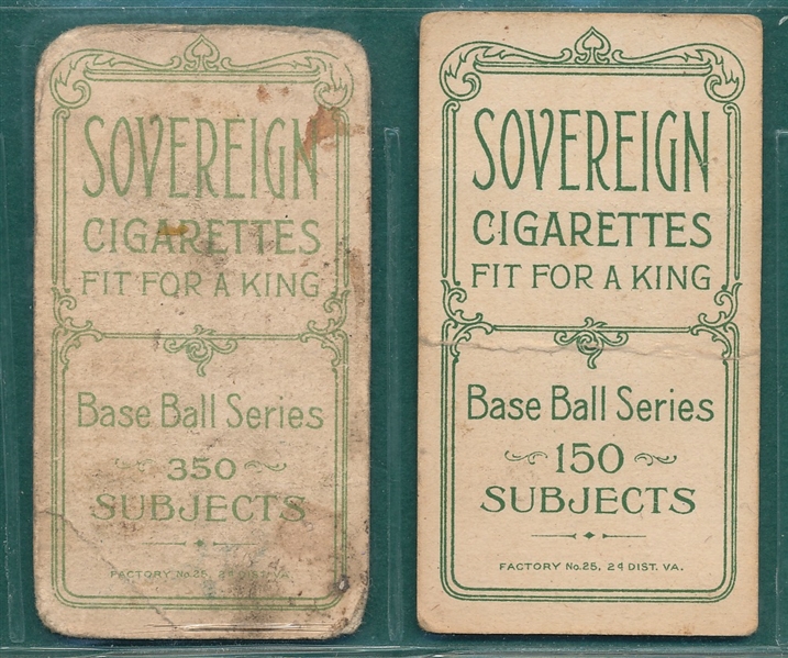 1909-1911 T206 Hal Chase, Dark & White Cap, Sovereign Cigarettes, Lot of (2)