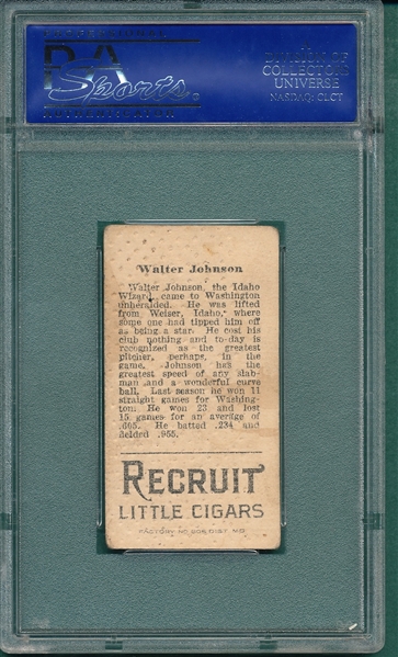 1912 T207 Johnson, Walter, Recruit Little Cigars PSA 2