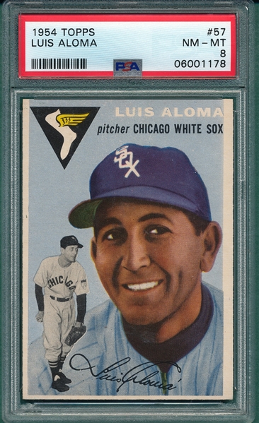1954 Topps #57 Luis Aloma PSA 8