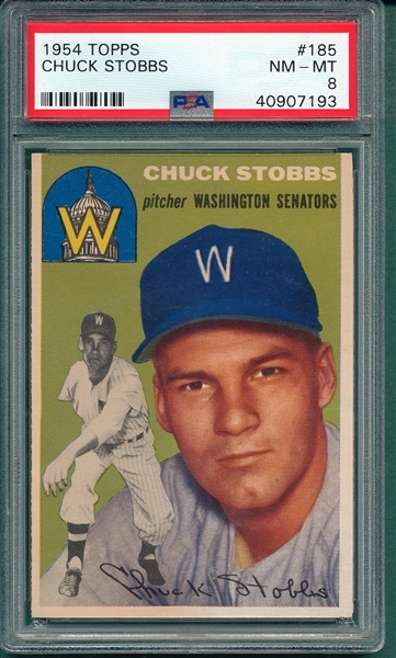 1954 Topps #185 Chuck Stobbs PSA 8
