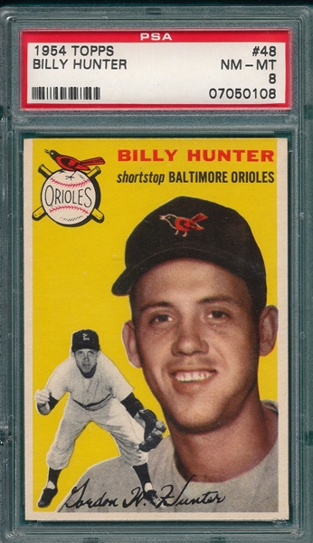 1954 Topps #48 Billy Hunter PSA 8