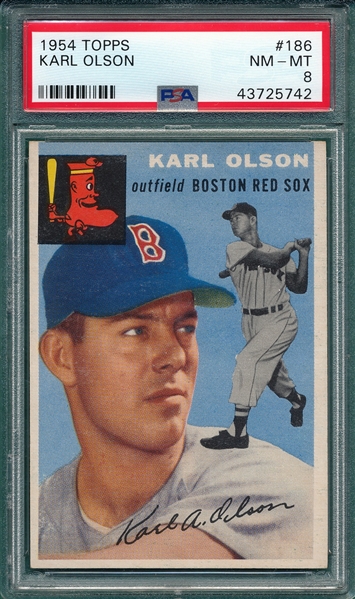 1954 Topps #186 Karl Olson PSA 8