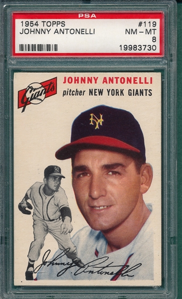 1954 Topps #119 Johnny Atonelli PSA 8