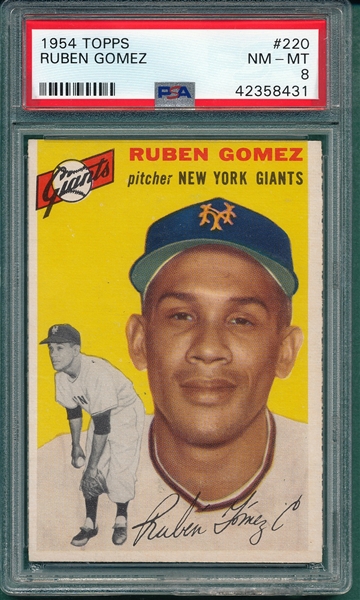 1954 Topps #220 Ruben Gomez PSA 8