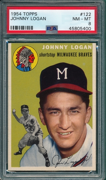 1954 Topps #122 Johnny Logan PSA 8