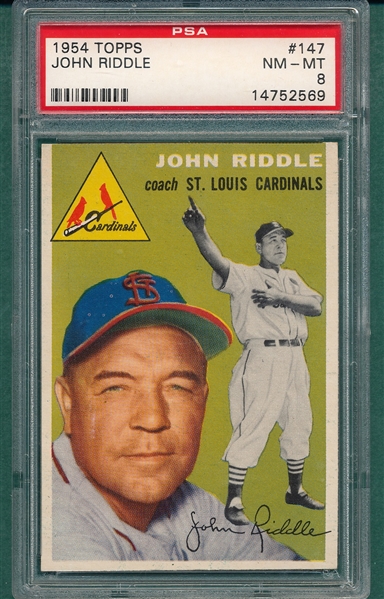1954 Topps #147 John Riddle PSA 8