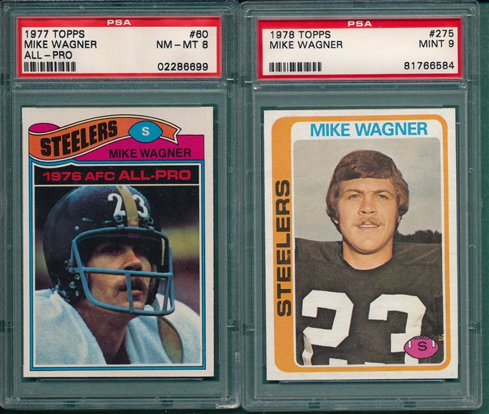 1977/78 Topps Football Mike Wagner, Lot of (2), W/ PSA 9