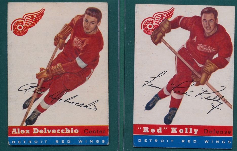 1954-55 Topps Hockey Lot of (9) Red Wings W/ Kelly & Delvecchio