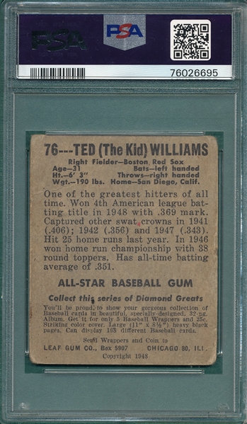 1948 Leaf #76 Ted Williams PSA 1.5