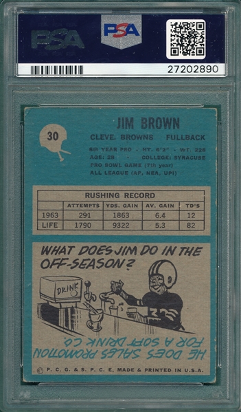 1964 Philadelphia Football #30 Jimmy Brown PSA 4