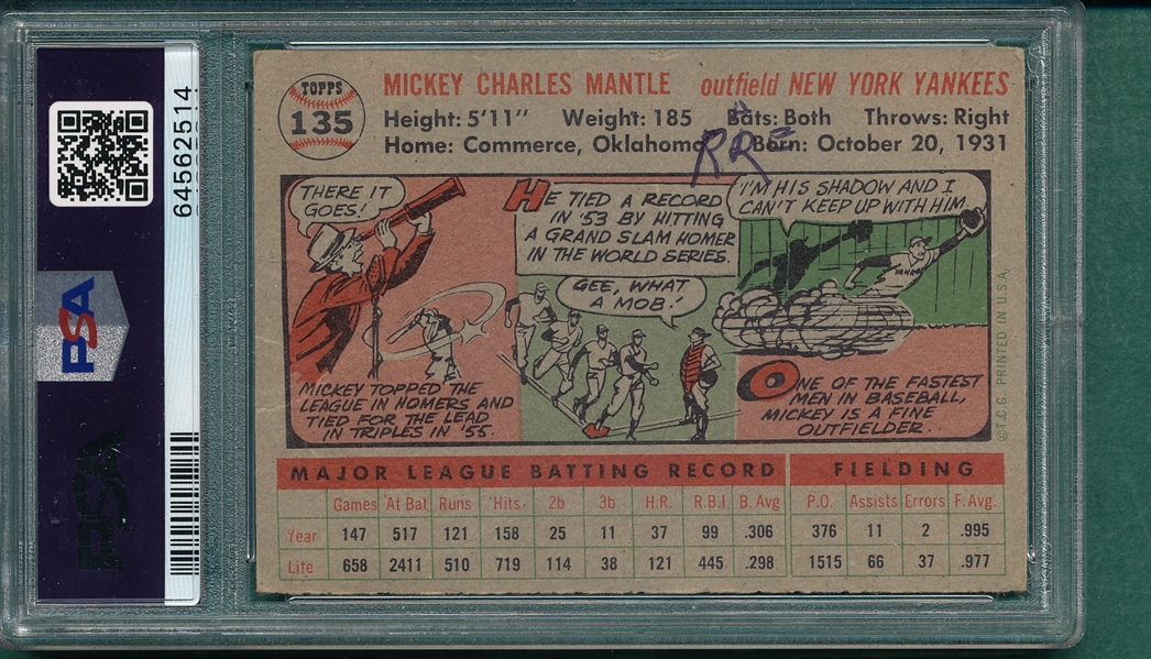 1956 Topps #135 Mickey Mantle PSA 2 (MK) *Gray*
